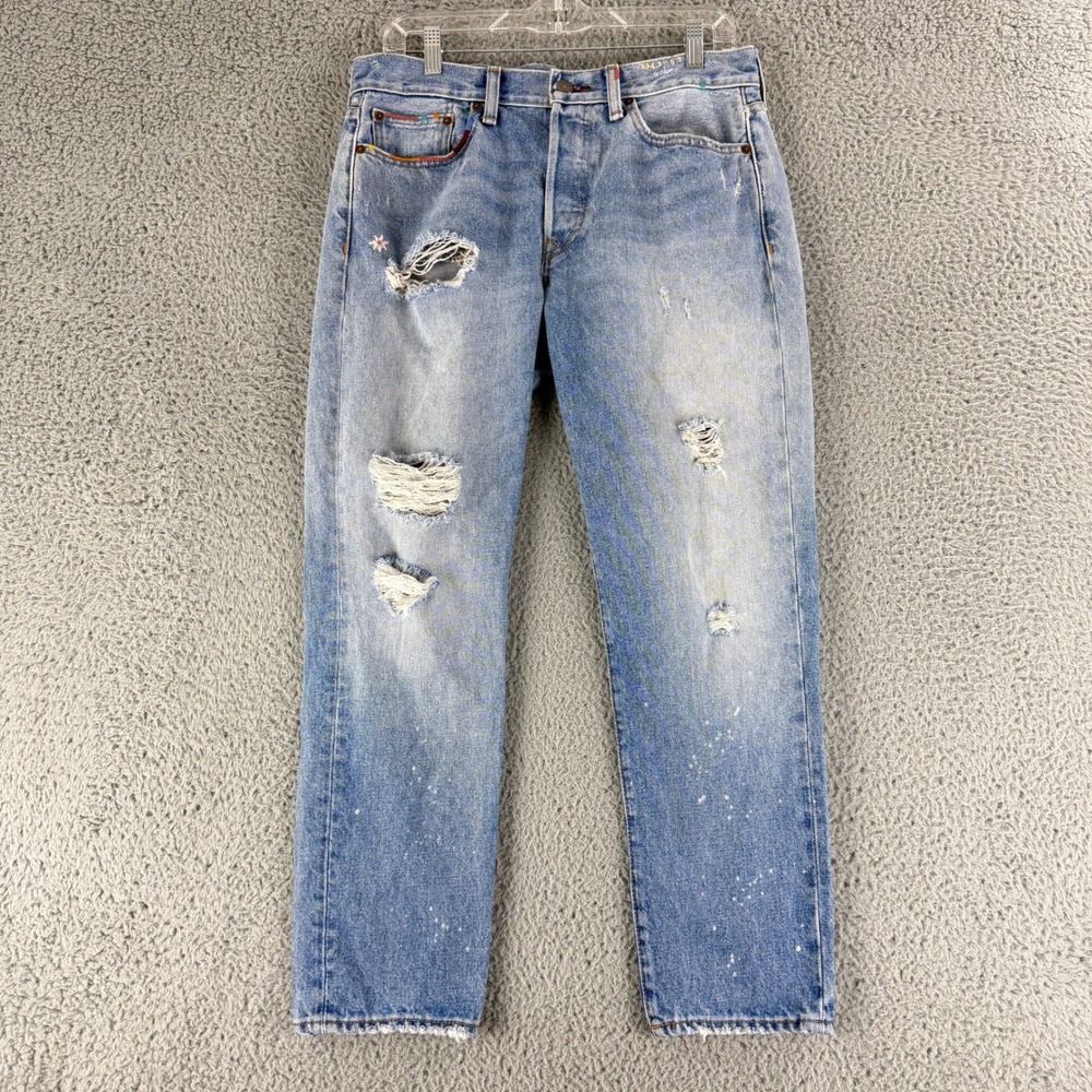Polo Ralph Lauren Distressed Jeans Womens 28 Blue Paint Splatter Straight Leg